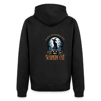 Happy Halloween, Scaredy Cat - Unisex Premium Organic Zip Hoodie - black - Back - Nico (187cm)