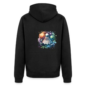 Cooles Badminton Federball Design - Unisex Premium Bio Zip Hoodie - Schwarz - Hinten - Nico (187cm)