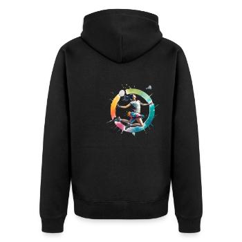 Cooles Badminton Federball Design - Unisex Premium Bio Zip Hoodie - Schwarz - Hinten - Nico (187cm)