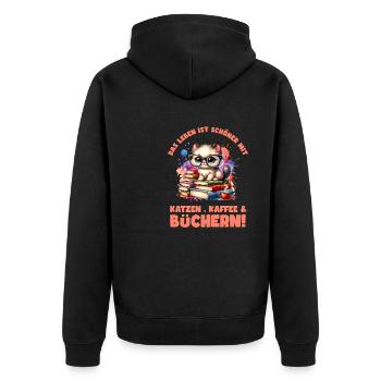 Reading is my hobby - Life is more beautiful with - Unisex Premium Organic Zip Hoodie - black - Back - Nico (187cm)