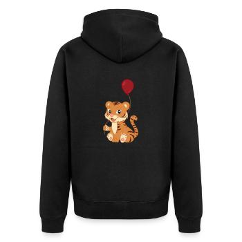 Cute Baby Tiger with Balloon - Unisex Premium Bio Zip Hoodie - Schwarz - Hinten - Nico (187cm)