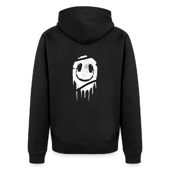 Smile white headphone 303 acid - Unisex Premium Bio Zip Hoodie - Schwarz - Hinten - Nico (187cm)