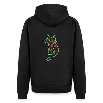 Cat Retro Spring Floral 80s Ladybug - Unisex Premium Organic Zip Hoodie - black - Back - Nico (187cm)
