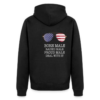 Born Male Raised Male - Unisex Premium Organic Zip Hoodie - black - Back - Nico (187cm)