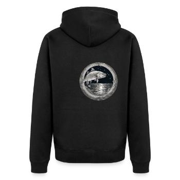 hecht,fisch,illustration,schwarz-weiß,meer,kreis - Unisex Premium Bio Zip Hoodie - Schwarz - Hinten - Nico (187cm)