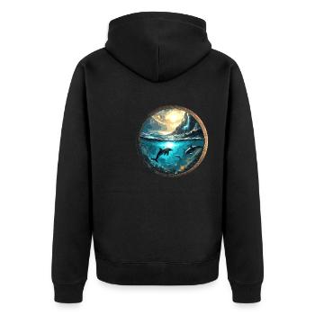delfin,gold,wasser,meer,kreis,episch,spiegelung - Unisex Premium Bio Zip Hoodie - Schwarz - Hinten - Nico (187cm)