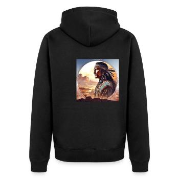 Indien, Portrait, Paysage, Cercle, Côté, Aquarelle - Veste à capuche bio Premium Unisexe - noir - Dos - Nico (187cm)