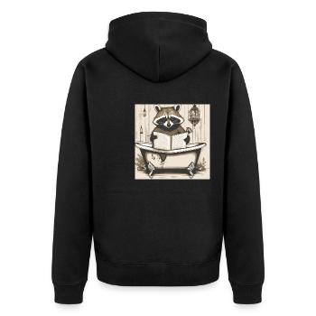 raccoon, newspaper, bathroom, reading, poster - Unisex Premium Organic Zip Hoodie - black - Back - Nico (187cm)