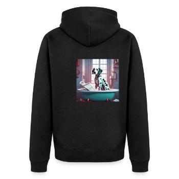 Dalmatiner in der Wanne, Zeitung lesen,retro - Unisex Premium Bio Zip Hoodie - Schwarz - Hinten - Nico (187cm)