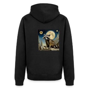 Raccoon ,Moon, Night, Stars,Bear - Unisex Premium Organic Zip Hoodie - black - Back - Nico (187cm)