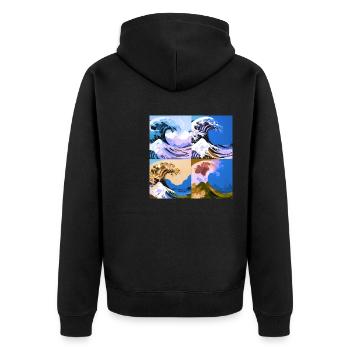 Vague de kanagawa, vague, illustration, Japon, bleu - Veste à capuche bio Premium Unisexe - noir - Dos - Nico (187cm)