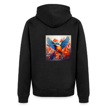 Eisvogel,Kolibri, Hibiskus,Blumen,bunt,malerei - Unisex Premium Bio Zip Hoodie - Schwarz - Hinten - Nico (187cm)
