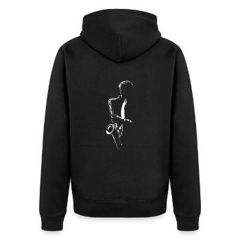 SAXOPHONISTE, T-SHIRT SAXOPHONE RÉTRO POUR SAXOPHONISTE - Veste à capuche bio Premium Unisexe - noir - Dos - Nico (187cm)