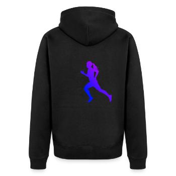 Jogging Cross Country Running Damen Fitness - Unisex Premium Bio Zip Hoodie - Schwarz - Hinten - Nico (187cm)