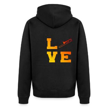 Tenorposaune Blaskapelle Damen Posaunisten - Unisex Premium Bio Zip Hoodie - Schwarz - Hinten - Nico (187cm)