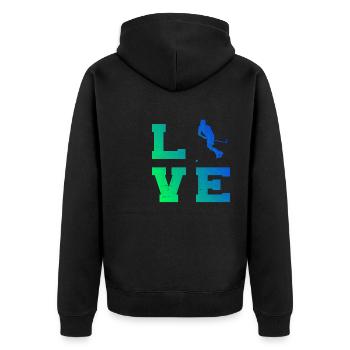 Damen Innebandy Unihockey Salibandy Hockey - Unisex Premium Bio Zip Hoodie - Schwarz - Hinten - Nico (187cm)