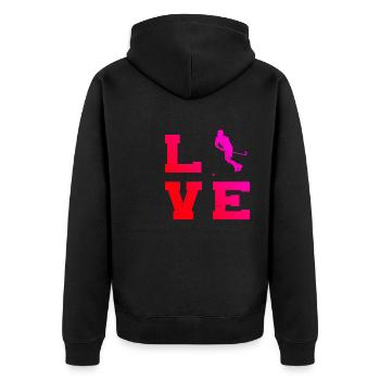 Salibandy Hockey Innebandy Unihockeyspielen - Unisex Premium Bio Zip Hoodie - Schwarz - Hinten - Nico (187cm)