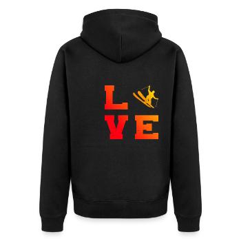 Herren Ski Freestyle Slopestyle Ski Jumping - Unisex Premium Bio Zip Hoodie - Schwarz - Hinten - Nico (187cm)