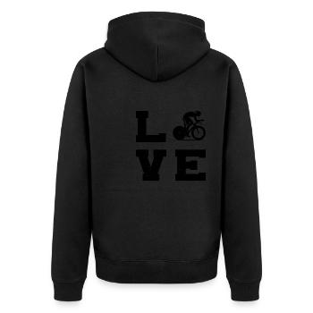 Damen Rennradfahren Roadbike Rennrad Herren - Unisex Premium Bio Zip Hoodie - Schwarz - Hinten - Nico (187cm)