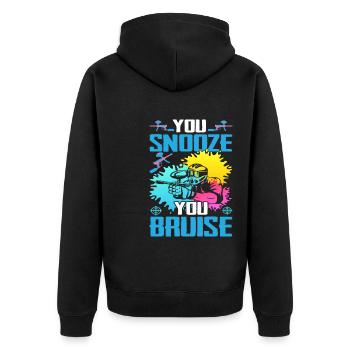 You Snooze You Bruise Funny Paintball - Unisex Premium Bio Zip Hoodie - Schwarz - Hinten - Nico (187cm)