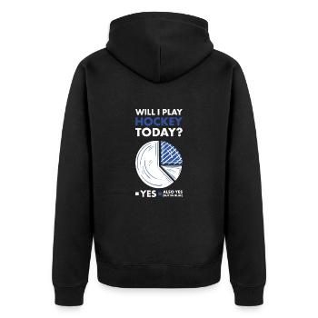 Sport Will I Play Hockey - Unisex Premium Bio Zip Hoodie - Schwarz - Hinten - Nico (187cm)