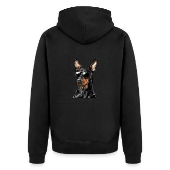 Doberman Pinscher, Hund, Sonnenbrille, Sommer - Unisex Premium Bio Zip Hoodie - Schwarz - Hinten - Nico (187cm)