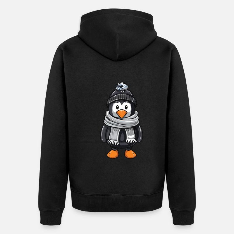 Pinguin Winter Comic - Unisex Premium Bio Zip Hoodie - Schwarz