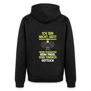 Tennis Padelspieler Padel - Unisex Premium Bio Zip Hoodie - Schwarz - Hinten - Nico (187cm)