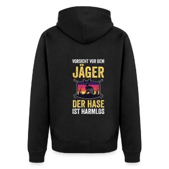 Hasenjäger Hasenjagd Kaninchenjagd Jäger - Unisex Premium Bio Zip Hoodie - Schwarz - Hinten - Nico (187cm)
