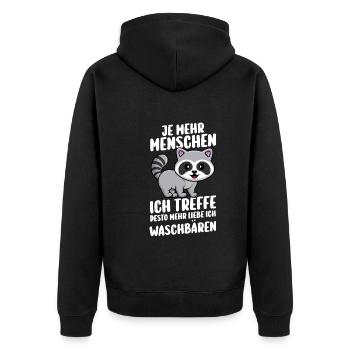 Waschbär - Unisex Premium Bio Zip Hoodie - Schwarz - Hinten - Nico (187cm)