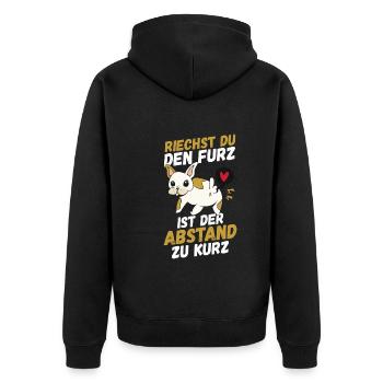Riechst Du Den Furz Ist Der Abstand Zu Kurz - Unisex Premium Bio Zip Hoodie - Schwarz - Hinten - Nico (187cm)