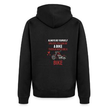Motorrad fahren Lustiges Geschenk Motorradfahrer - Unisex Premium Bio Zip Hoodie - Schwarz - Hinten - Nico (187cm)