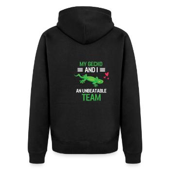 Mein Gecko und ich Exotisches Tier Geschenk Gecko - Unisex Premium Bio Zip Hoodie - Schwarz - Hinten - Nico (187cm)