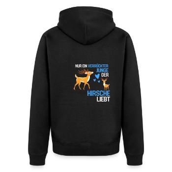 Waldtier Jungen Tierliebhaber Geschenk Hirsch - Unisex Premium Bio Zip Hoodie - Schwarz - Hinten - Nico (187cm)