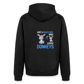 Nur ein verrückter Junge Bauer Tier Geschenk Esel - Unisex Premium Bio Zip Hoodie - Schwarz - Hinten - Nico (187cm)