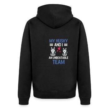 My Husky and I Dogs Pet Gift Husky - Unisex Premium Organic Zip Hoodie - black - Back - Nico (187cm)
