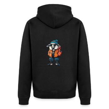 Schaf Lustig Winter - Unisex Premium Bio Zip Hoodie - Schwarz - Hinten - Nico (187cm)