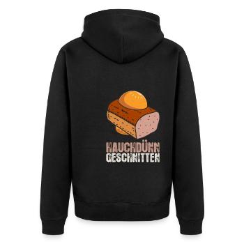 Leberkäse im Brot - Hauchdünn Geschnitten Leberkäs - Unisex Premium Bio Zip Hoodie - Schwarz - Hinten - Nico (187cm)