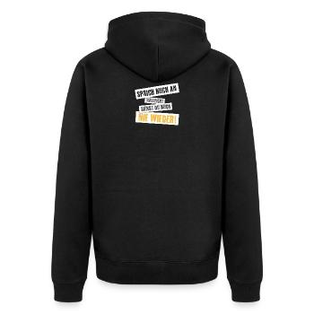 Ich bin single: Sprich mich an - Unisex Premium Bio Zip Hoodie - Schwarz - Hinten - Nico (187cm)