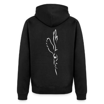 Rehbock Halb Portrait weiss - Unisex Premium Bio Zip Hoodie - Schwarz - Hinten - Nico (187cm)