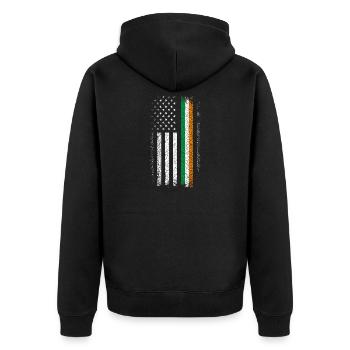 American Flag Meets Irish Tricolor Distressed - Unisex Premium Organic Zip Hoodie - black - Back - Nico (187cm)