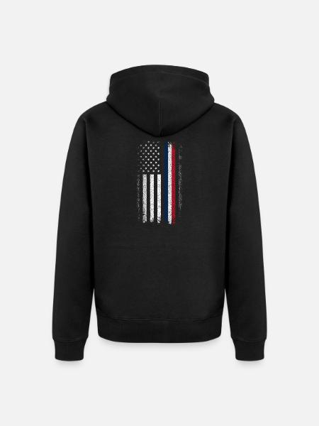Distressed Flag: Blue Red Line - Unisex Premium Organic Zip Hoodie - black