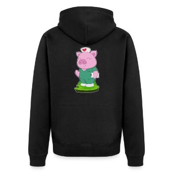 Schwein Krankenschwester  - Unisex Premium Bio Zip Hoodie - Schwarz - Hinten - Nico (187cm)