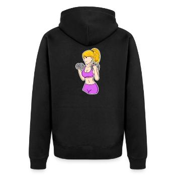 Fitness Frau Hanteln - Unisex Premium Bio Zip Hoodie - Schwarz - Hinten - Nico (187cm)
