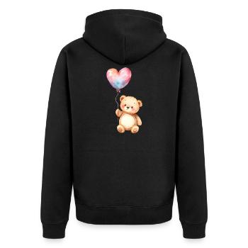 Teddy aquarelle avec ballon coeur - Veste à capuche bio Premium Unisexe - noir - Dos - Nico (187cm)
