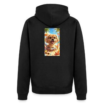 Strandhund Spaß in der Sonne - Unisex Premium Bio Zip Hoodie - Schwarz - Hinten - Nico (187cm)