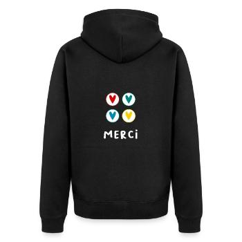 VIELEN DANK. DANKE HERRIN. MEISTER-GESCHENK. FEIERTAG - Unisex Premium Bio Zip Hoodie - Schwarz - Hinten - Nico (187cm)