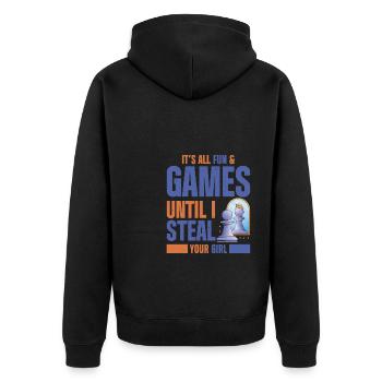 Funny Chess Player - Unisex Premium Bio Zip Hoodie - Schwarz - Hinten - Nico (187cm)