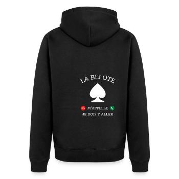 belote m'appelle humour joueur de belote homme - Veste à capuche bio Premium Unisexe - noir - Dos - Nico (187cm)