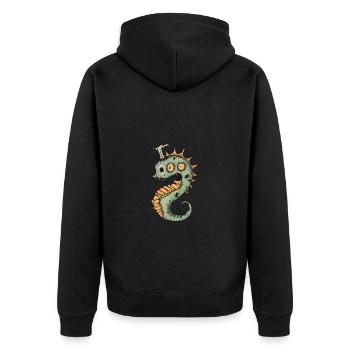 Seepferd Halloween Lustig Zombie - Unisex Premium Bio Zip Hoodie - Schwarz - Hinten - Nico (187cm)
